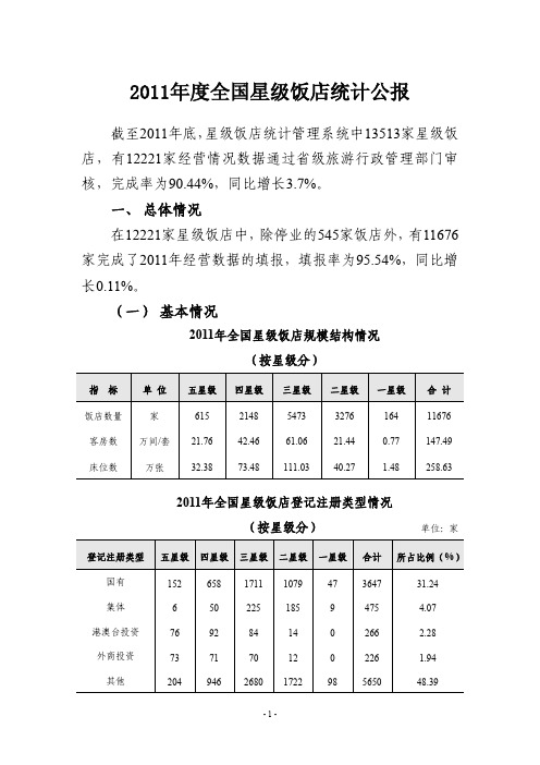 2011年度全国星级饭店统计公报