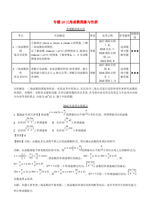 三年高考(2016-2018)高考数学试题分项版解析 专题10 三角函数图象与性质 理(含解析)