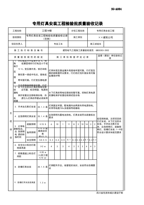 专用灯具安装工程检验批质量验收记录(范例)