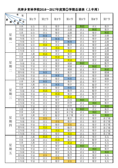 2016年秋总课表及分课表