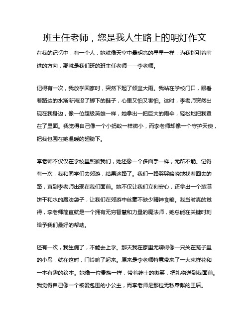 班主任老师,您是我人生路上的明灯作文