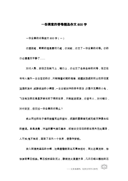 一份满意的答卷精选作文800字