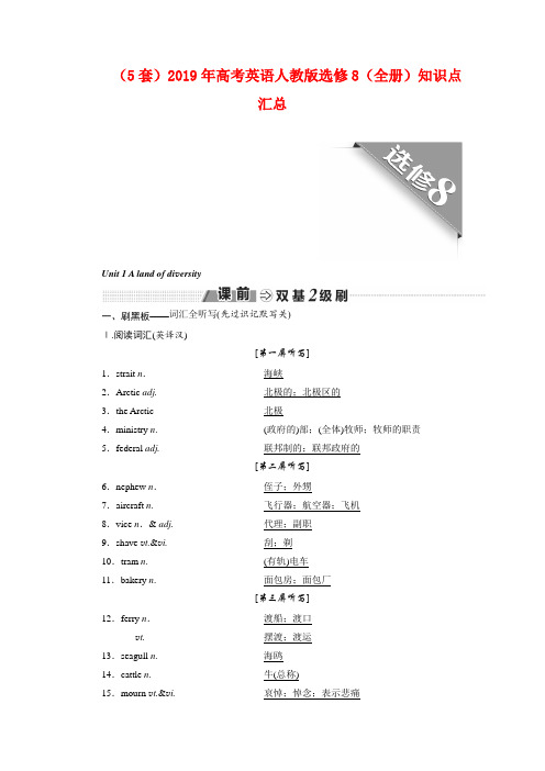 (5套)2019年高考英语人教版选修8(全册)知识点汇总