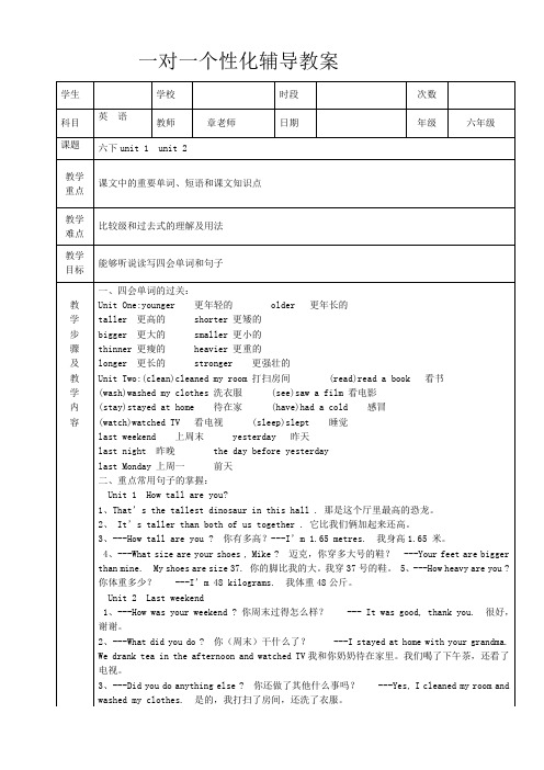 六年级英语一对一辅导教案定稿