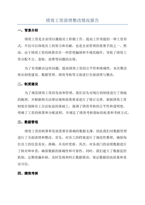 绩效工资清理整改情况报告