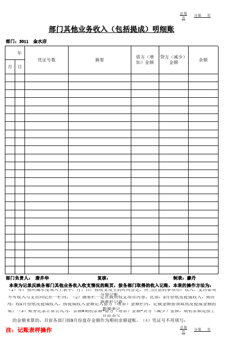 部门其他业务收入明细账