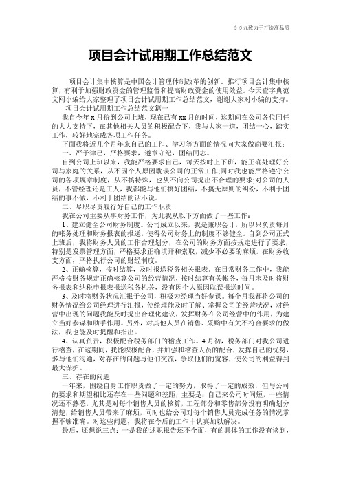【工作总结】项目会计试用期工作总结范文