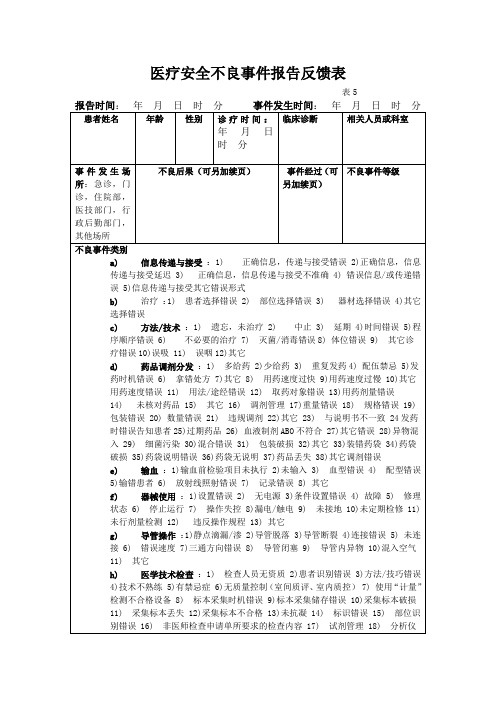 (完整版)医疗安全不良事件报告反馈表