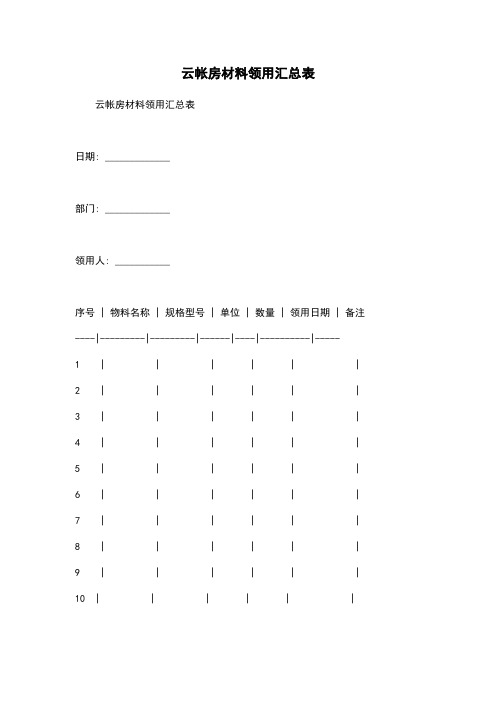 云帐房材料领用汇总表