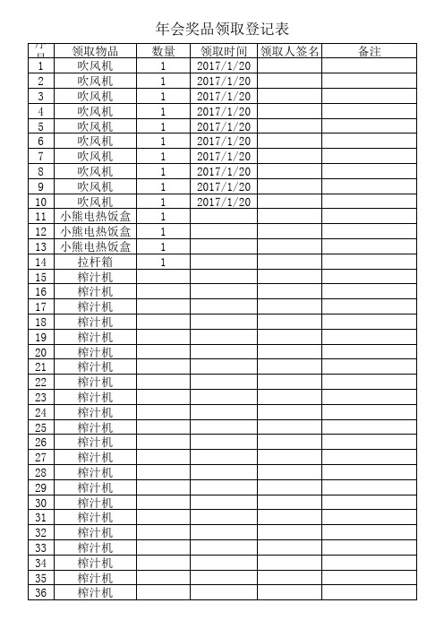 物品领取登记表