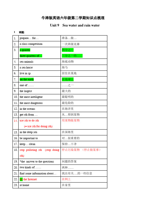 上海市牛津版英语6Bunit9知识点总结梳理