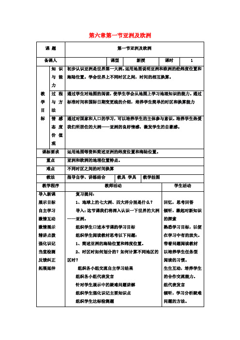 七年级地理下册第六章第一节亚洲及欧洲(第1课时)教案(新版)湘教版