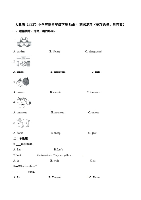 四年级下册英语试题-Unit4期末复习(单项选择)∣人教(PEP)(含答案)