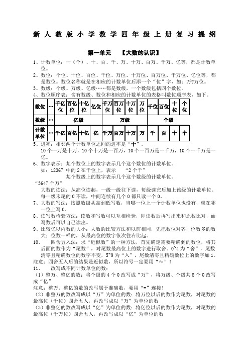 新人教版小学数学四年级上册复习提纲