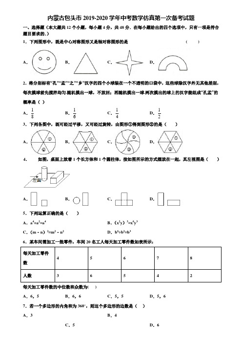 内蒙古包头市2019-2020学年中考数学仿真第一次备考试题含解析