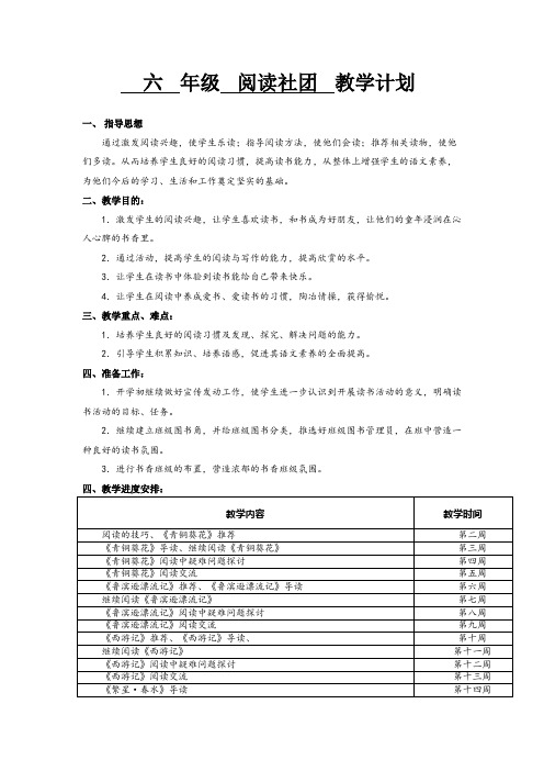 六年级2班读书社团活动计划