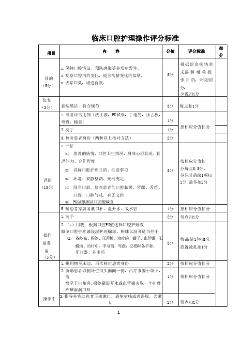 临床口腔护理操作评分标准