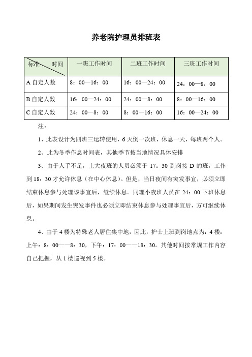 养老院护理员排班表(实用)