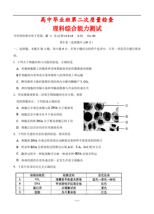 广东省2018-2019年高三第二次质量检查 理综