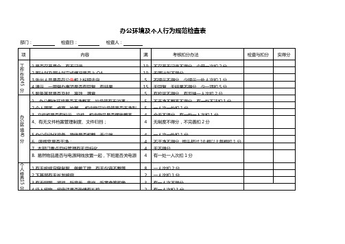 办公环境及个人行为规范检查表