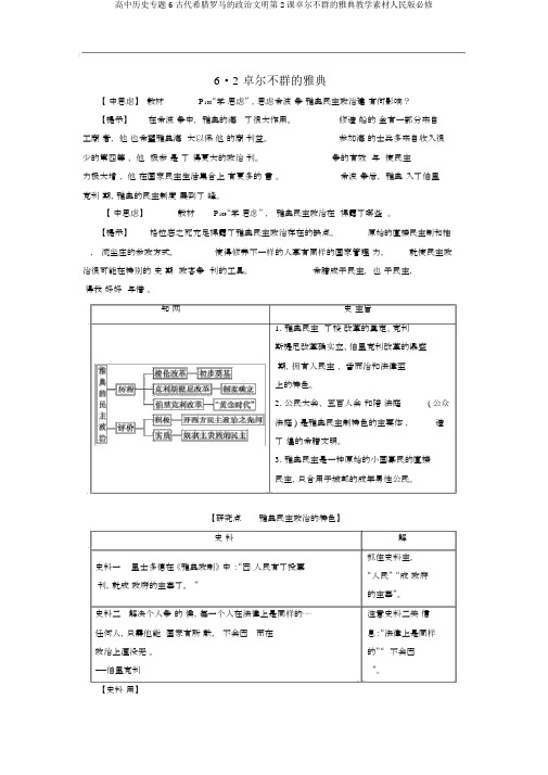 高中历史专题6古代希腊罗马的政治文明第2课卓尔不群的雅典教学素材人民版必修