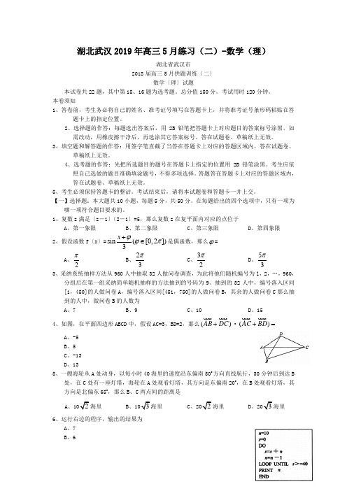 湖北武汉2019年高三5月练习(二)-数学(理)