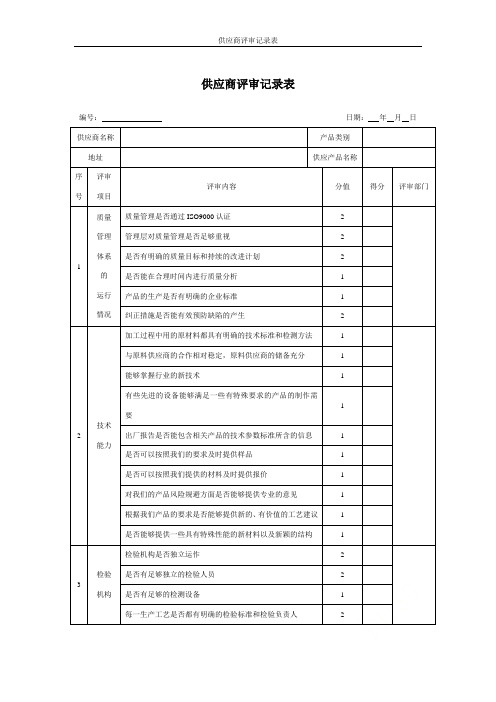 供应商评审记录表