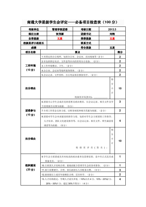 自查打分表