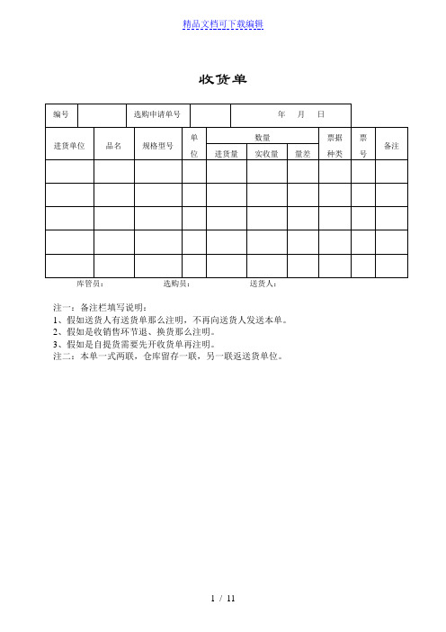 仓库管理常用表单模板,入库单、领料单等单据的标准样式