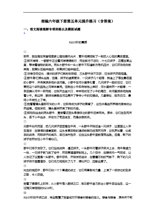 部编六年级下册第五单元提升练习(含答案)