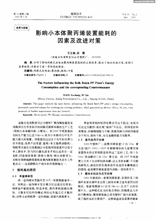 影响小本体聚丙烯装置能耗的因素及改进对策