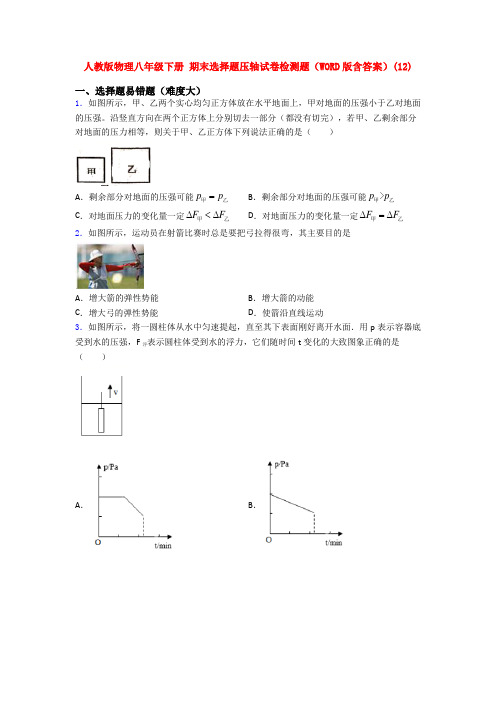 人教版物理八年级下册 期末选择题压轴试卷检测题(WORD版含答案)(113)