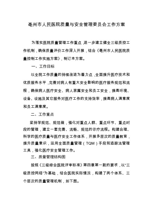 医院质量与安全管理委员会工作方案 2