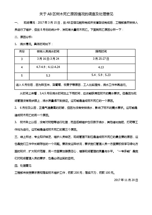 关于树木死亡原因情况的落实