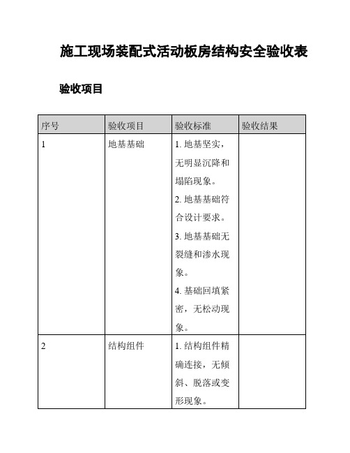 施工现场装配式活动板房结构安全验收表