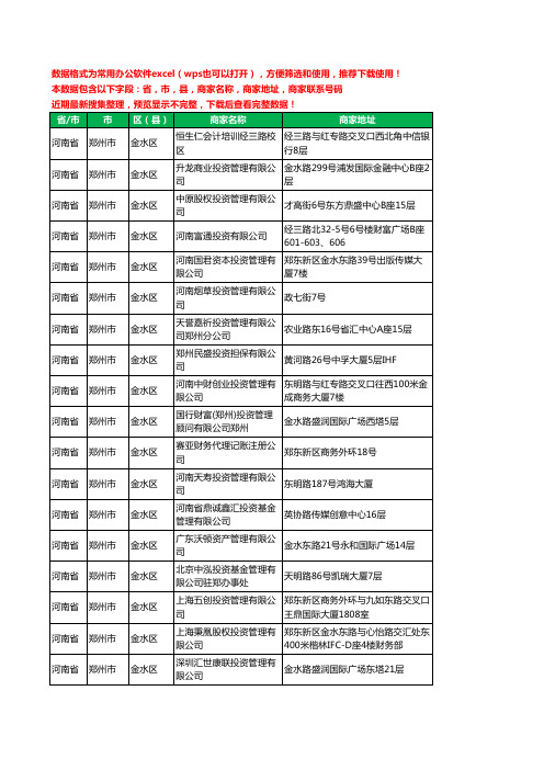 2020新版河南省郑州市金水区投资管理有限公司工商企业公司商家名录名单黄页联系电话号码地址大全61家