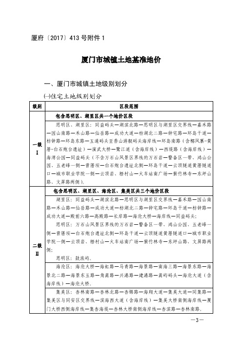 20171231 《厦门市城镇土地基准地价表》(厦府[2017]413号附件)