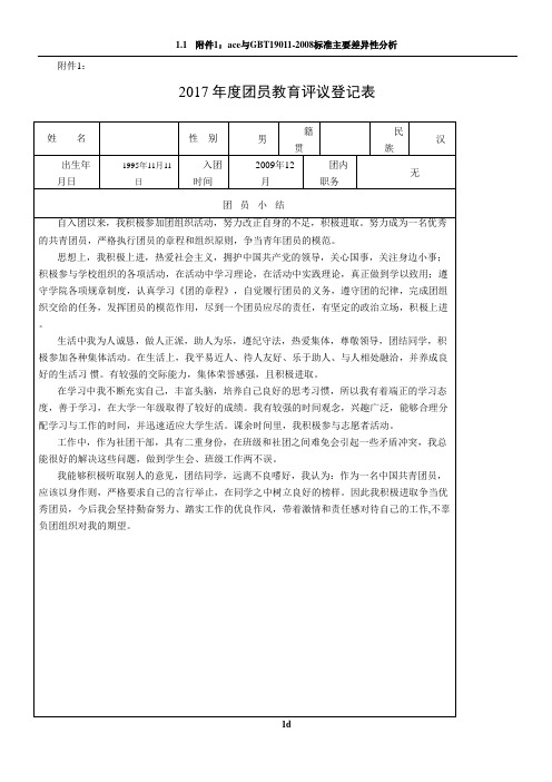 《团员教育评议登记表》