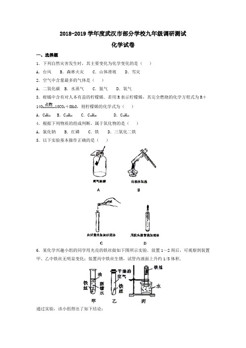 湖北武汉部分学校2018-2019学年九年级上调研