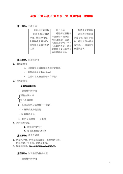 山东省宁阳实验中学高中化学《4.2铝 金属材料(三)》教学案 鲁科版必修1