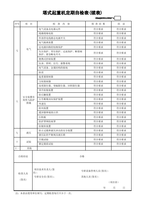 塔式起重机定期自检表