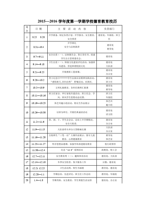 2015--2016第一学期德育校历