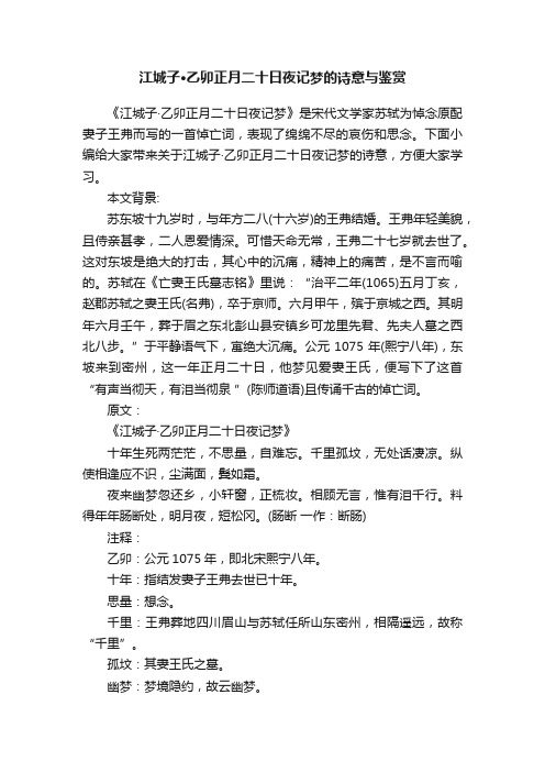 江城子·乙卯正月二十日夜记梦的诗意与鉴赏