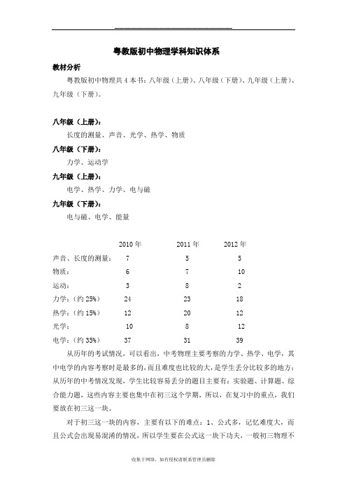 最新粤教版初中物理学科知识体系