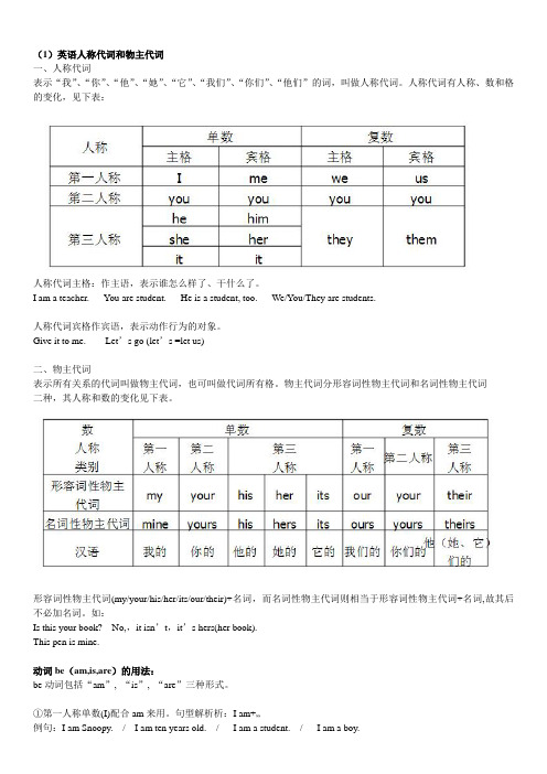 英语人称代词和物主代词