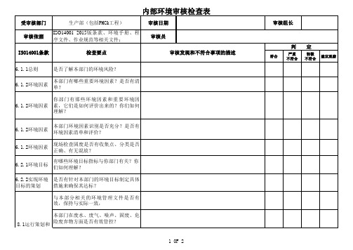 ISO14001：2015内审检查表