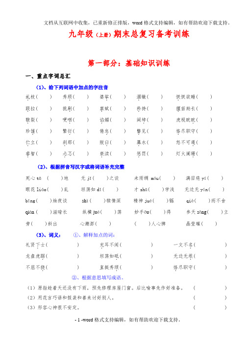 九年级(上)语文总复习训练(语文版)