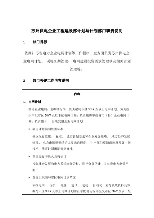 苏州供电公司工程建设部规划与计划部门职责说明