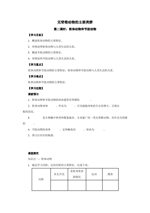 济南版七年级上册生物《无脊椎动物的主要类群》精品学案(第二课时)