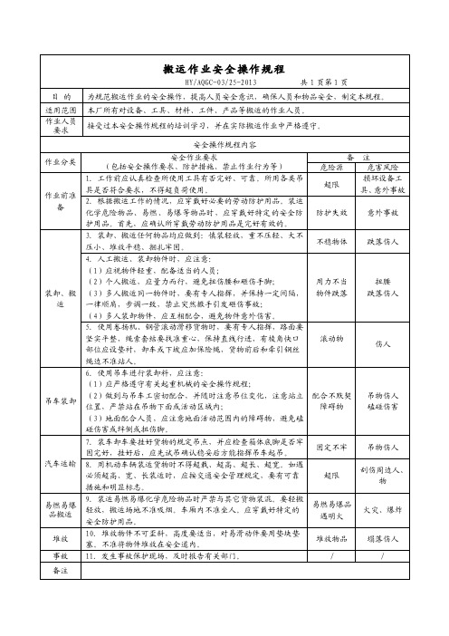 搬运作业安全操作规程